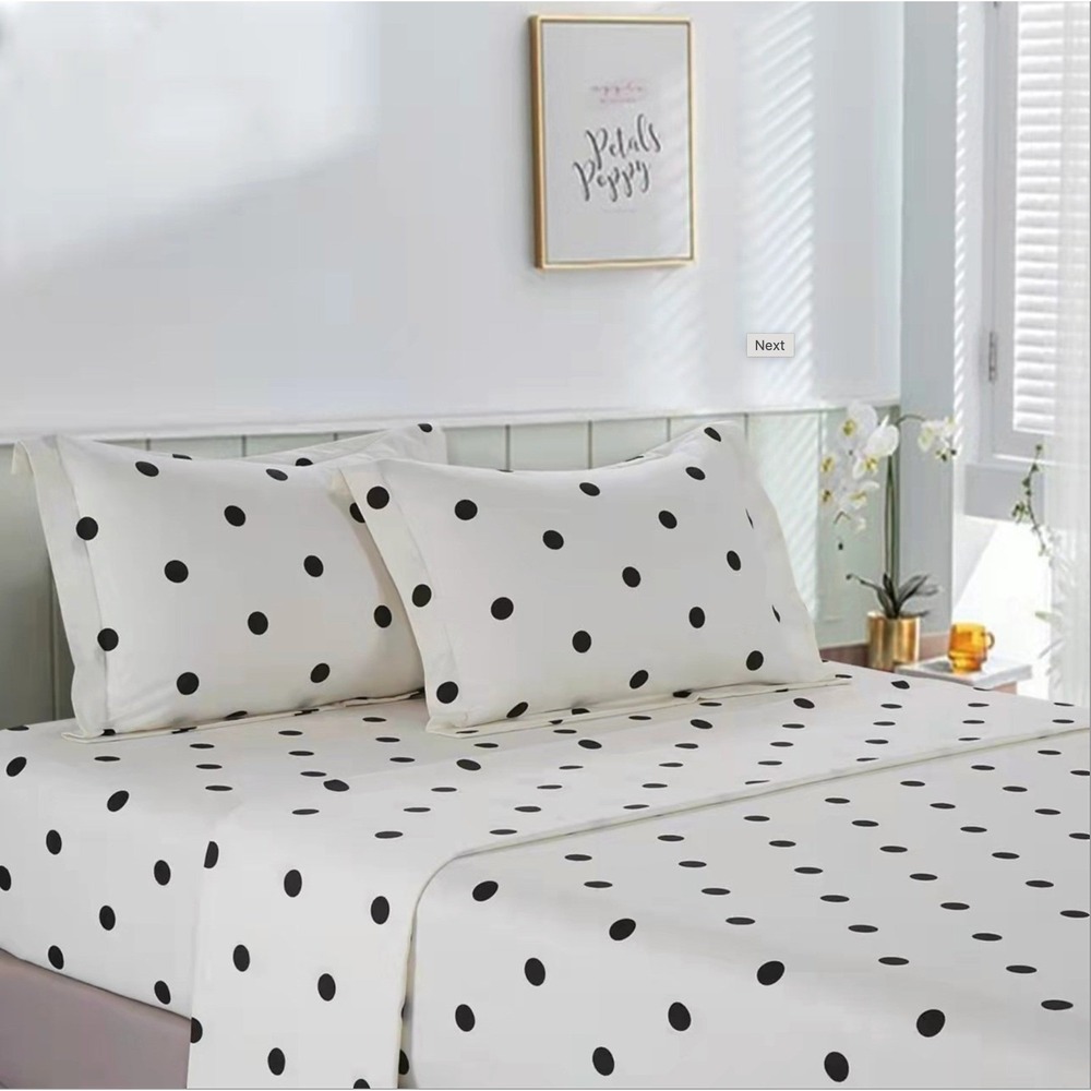Clark Black/White Polka Dot‎ 100% Cotton Sheet Set with Pillowcase Twin Modern